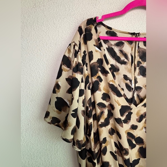 Ashley Stewart Leopard Animal Print Belted Waist Pleated Chiffon Dress 26/28W - Picture 5 of 13